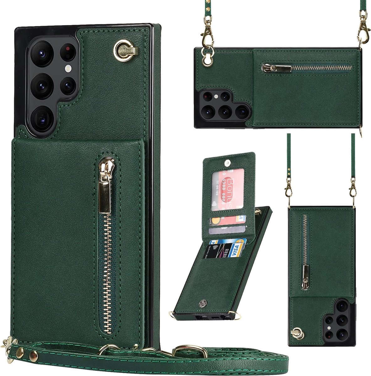 Wallet hoesje met koord geschikt voor Samsung S23 Ultra - Groen