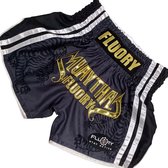 Fluory Sak Yant Tiger Muay Thai Shorts Grijs Goud maat XXL