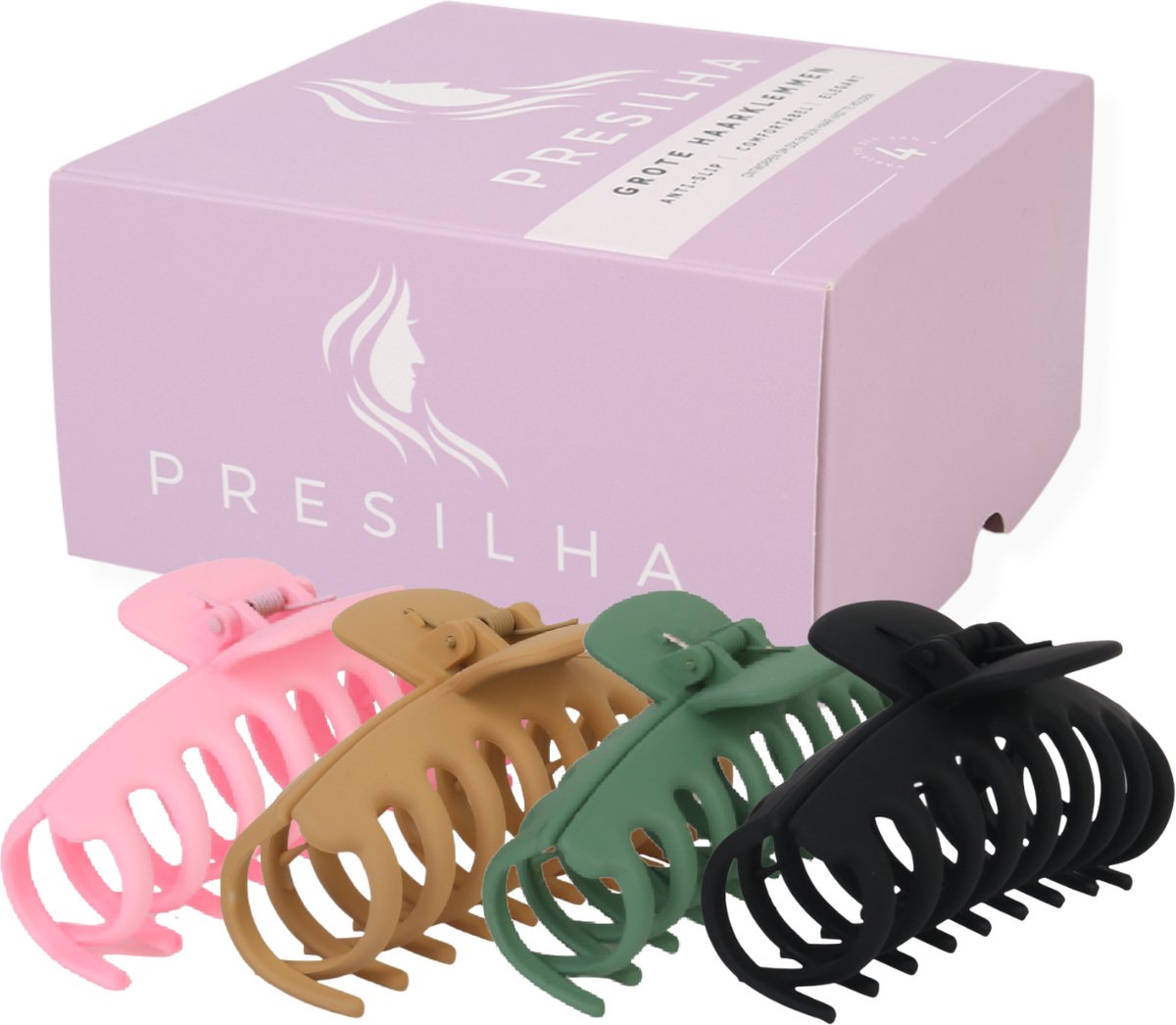 Presilha® Luxe Haarklemmen - Haarklem - Haarclip - Haarklauw - 4 Stuks - Roze - Karamel - Groen - Zwart