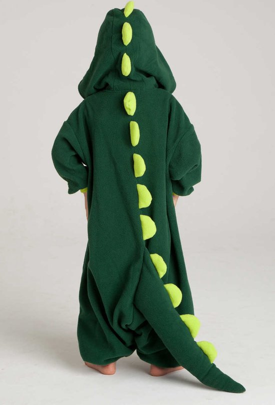 KIMU Onesie draak groen baby pakje - maat 62-68 - drakenpakje dino pak dinosaurus krokodil t-rex trex