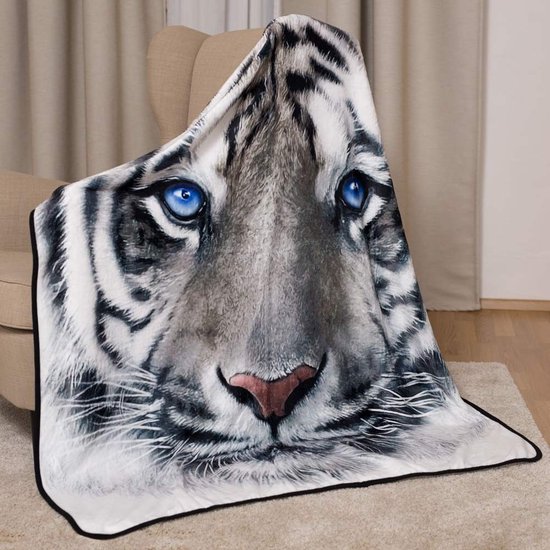 Animal Pictures Plaid polaire Tigre - 120 x 150 cm - Wit | bol