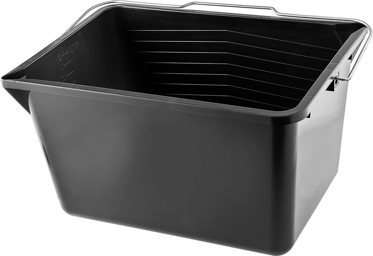 KADAX Verfemmer, vierkante schilderemmer van kunststof, emmer met handvat van metaal, stabiele wateremmer met gietrand, voor renovatie, tuin, schoonmaakemmer, rechthoekig, licht (12 l, 1 stuk, zwart)