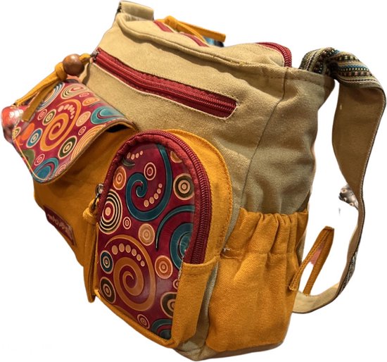 Macha Sac à bandoulière en coton et cuir pour femme