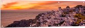 Tuinposter – Uitzicht over Klassieke Griekse Stad tijdens de Zonsondergang - 150x50 cm Foto op Tuinposter (wanddecoratie voor buiten en binnen)