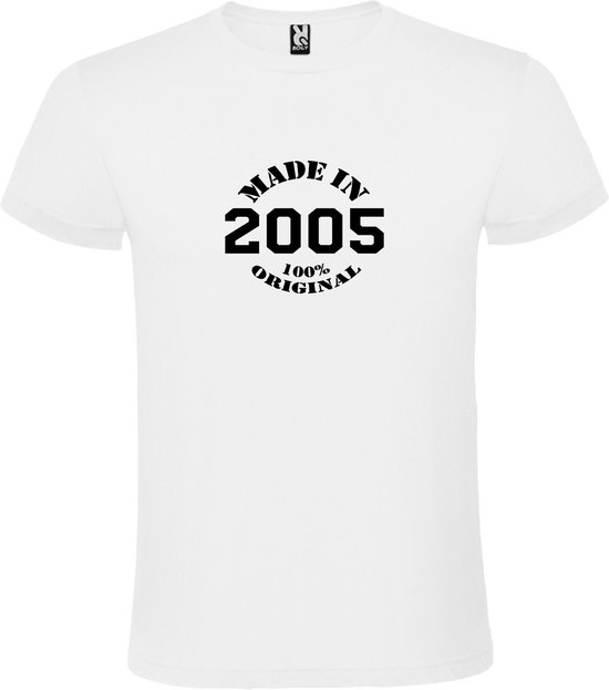 Wit T-Shirt met “Made in 2005 / 100% Original “ Afbeelding Zwart Size XXXXL