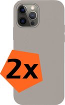 Hoesje Geschikt voor iPhone 14 Pro Hoesje Siliconen Cover Case - Hoes Geschikt voor iPhone 14 Pro Hoes Back Case - 2-PACK - Grijs