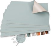 Sølmo® Designer Placemats Lederlook - Hittebestendig in twee kleuren - 4st Placemats Veegbaar - Placemats lederlook - Placemat kinderen - Luchtblauw/Zilver