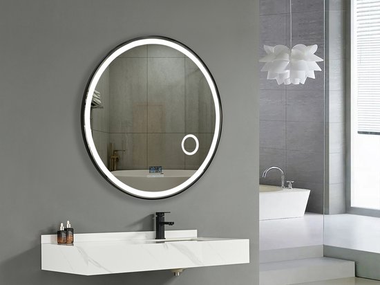 Miroir de Salle de Bain LED Mawialux - 100cm - Rond - Bord noir mat - Miroir  de... | bol