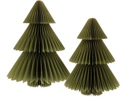 Papieren Kerstbomen - Set van 2 stuks: 25 x ø20 en 15 x ø12 cm - Magneetsluiting - Trendy kerstdecoratie - Picea Olijf groen - Kerst sfeer - Kerstversiering - kleine Kerstboom voor binnen - Honeycomb - FSC papier - duurzaam interieur - gouden randen
