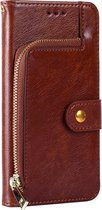 Coque OnePlus 10T - Bookcase - Cordon - Porte-cartes - Portefeuille - Fermeture éclair - Similicuir - Marron