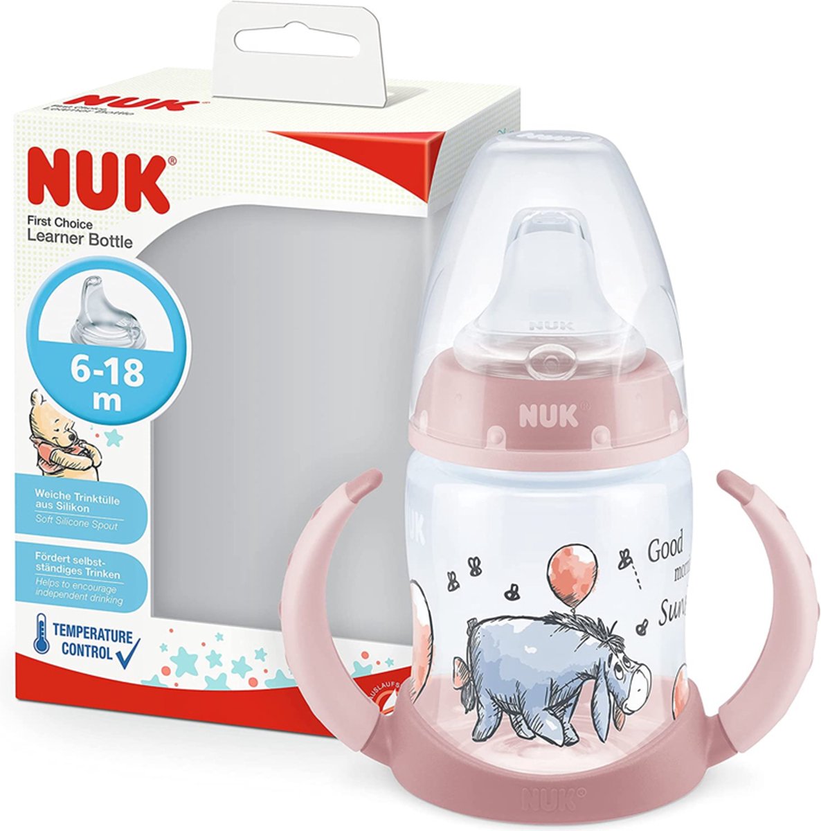 NUK First Choice 'Donkey' Biberon pour apprendre à boire 150ml - 6-18 mois  Rose