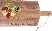 Borrelplank - Eat, Drink and be Happy - 42x21 cm - Tapasplank - Serveerplank - Borrelplank Hout - Gepersonaliseerd Cadeau