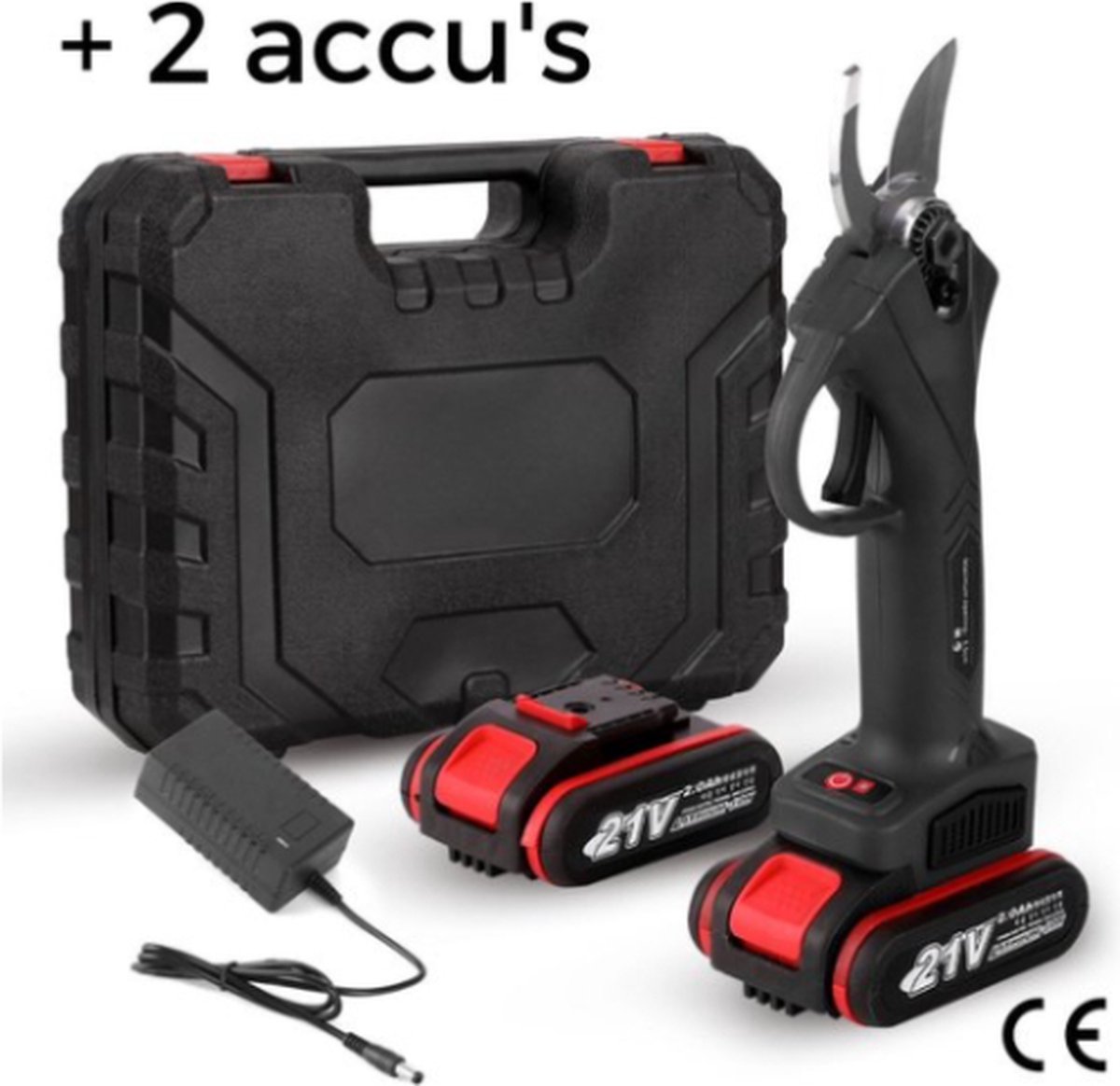 Accu Snoeischaar - Elektrische Snoeischaar – Elektrische heggenschaar – Snoeischaar - Mini Kettingzaag - Inclusief Koffer - Extra Accu - Zwart