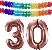 Folat folie ballonnen - Leeftijd cijfer 30 - brons - 86 cm - en 2x slingers