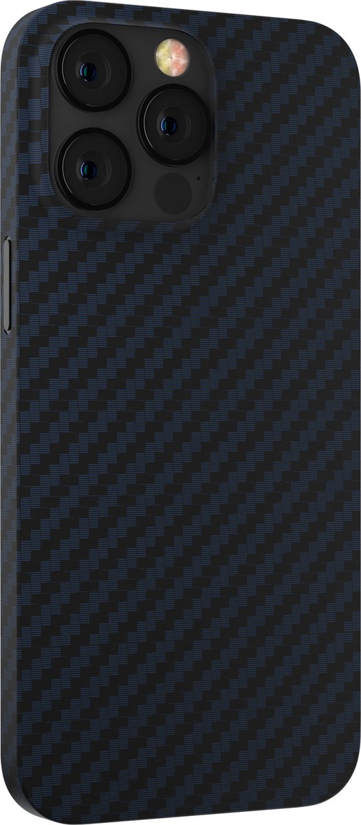 Devia - Hoesje geschikt voor Apple iPhone 14 Plus - Carbon Fiber Texture - Magnetische Back Cover - Blauw