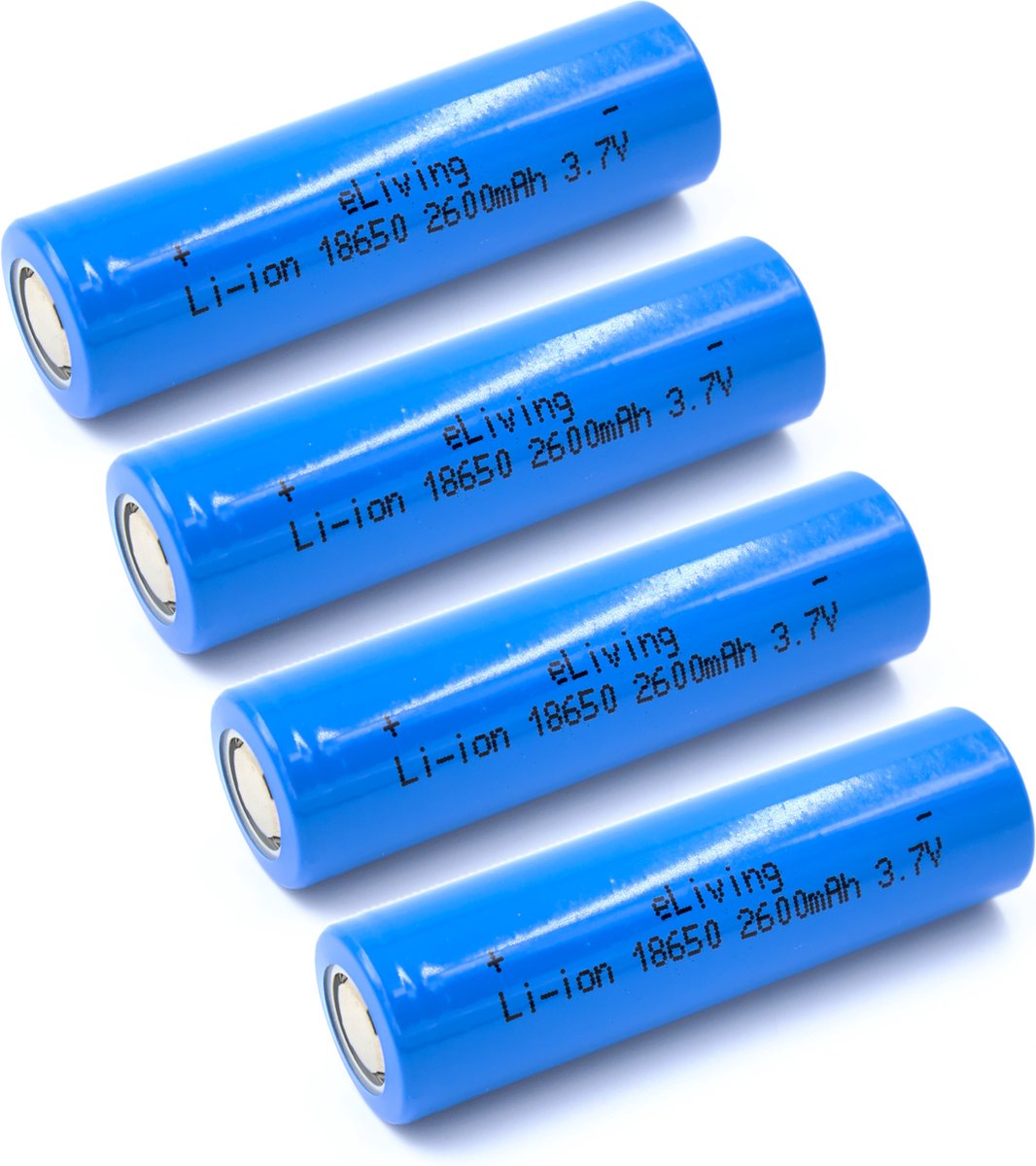 eLiving 18650 3.7V Flat Top batterijen. 2600mAh, Li-ion. 65x18mm. 4 stuks.