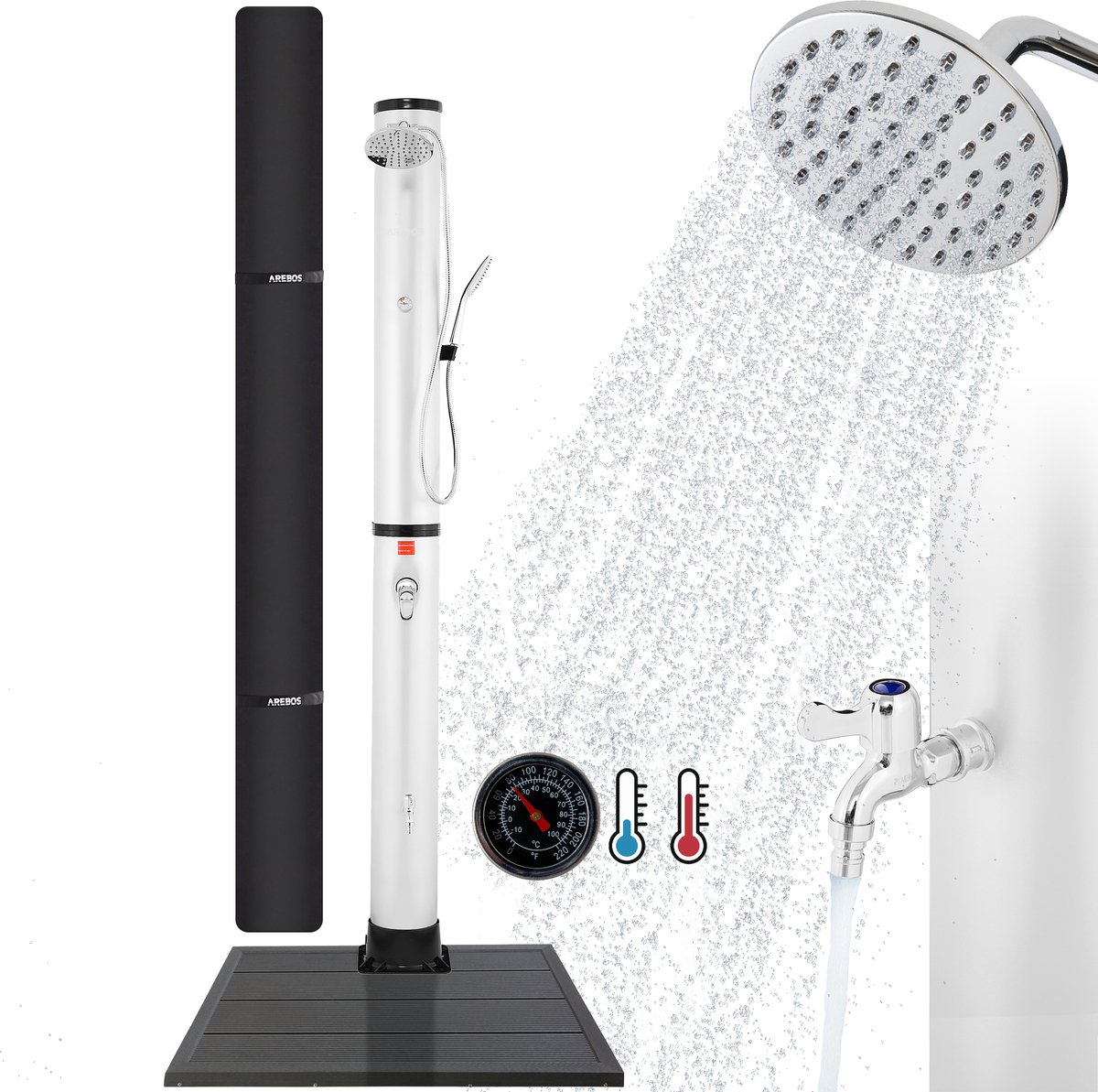 AREBOS 40 L Zonnedouche met thermometer en vloerelement