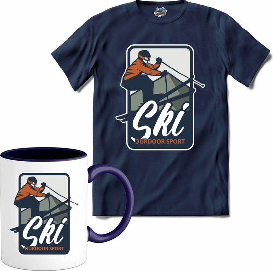 Ski Outdoor Sport | Skiën - Bier - Winter sport - T-Shirt met mok - Unisex - Navy Blue - Maat XL