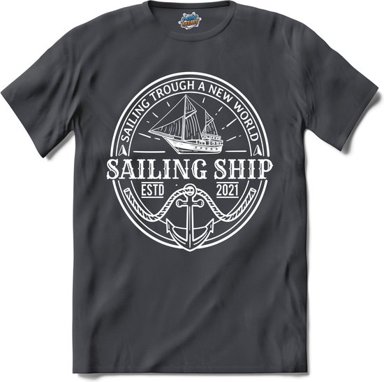 Sailing Trough A New World | Wind zeilen - Boot - Zeilboot - T-Shirt - Unisex - Mouse Grey