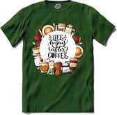 Life Begins After Coffee | Koffie - Coffee - Vintage - T-Shirt - Unisex - Bottle Groen - Maat 3XL