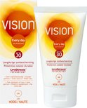 Vision Every day Sun Protection zonnebrandcrème met SPF 30 in een witte tube en doos met oranje cirkels.