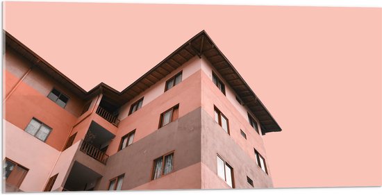 WallClassics - Acrylglas - Gekleurd Appartement met Roze lucht - 100x50 cm Foto op Acrylglas (Wanddecoratie op Acrylaat)