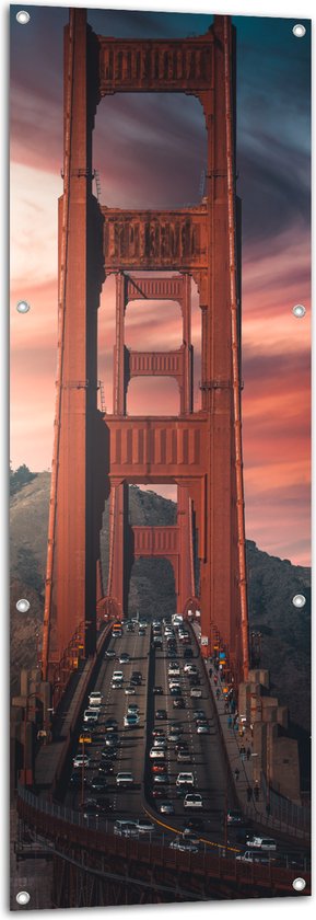WallClassics - Tuinposter – Brug over het Water - San Francisco - 50x150 cm Foto op Tuinposter (wanddecoratie voor buiten en binnen)