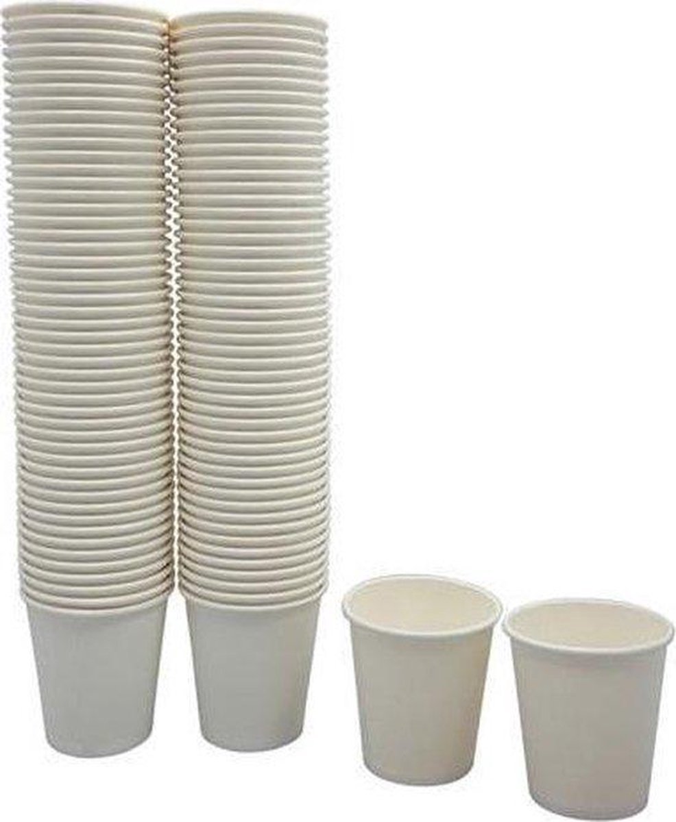 Wit - Kartonnen bekers 200ml - voordeelpak (100 stuks) - koffie bekers - wegwerp papieren bekers - drank bekers - milieuvriendelijk - Dumil