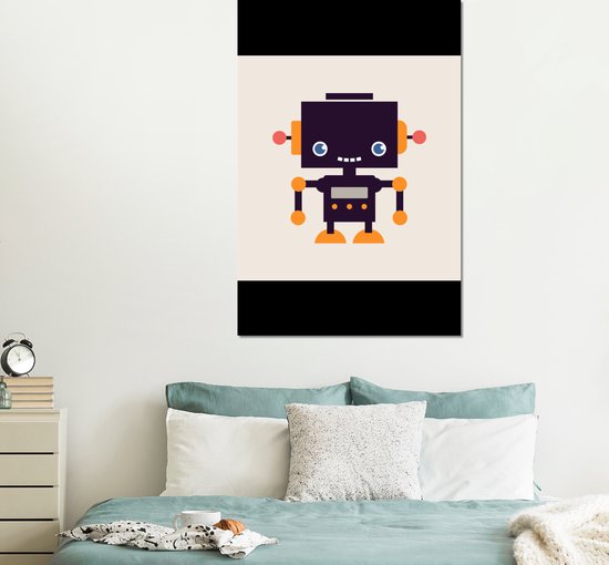 Décoration murale Métal - Peinture Aluminium Industriel - Robot - Antenne - Oranje - Beige - Enfant - Kids - 100x150 cm - Dibond - Photo sur aluminium - Décoration murale industrielle - Pour le salon/chambre