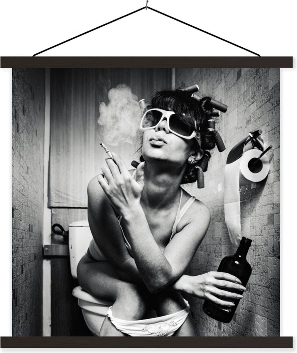 Affiche avec cadre Femme - Toilettes - Zwart - Wit - 40x40 cm