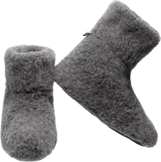 Chaussons en laine anthracite avec semelle antidérapante en feutre taille 40 pour homme et femme