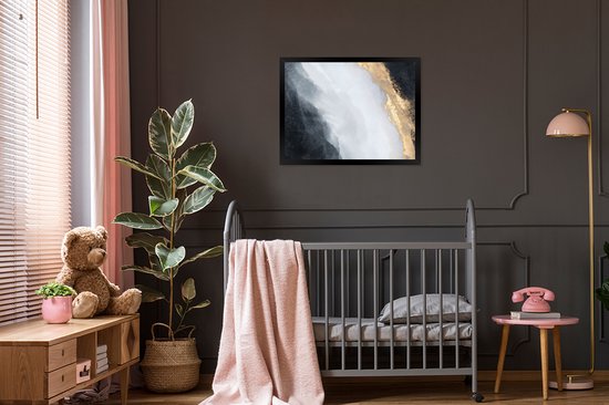 Cadre photo avec affiche - Abstrait - Peinture - Or - Zwart - Marbre - 80x60 cm - Cadre pour affiche