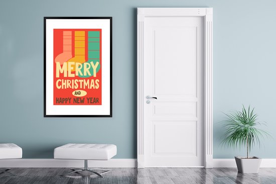 Illustration de Noël de chaussettes avec la citation Joyeux Noël et Happy Année 80x120 cm