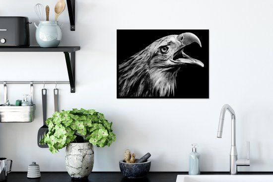 Cadre photo avec affiche - Aigle - Portrait - Oiseaux de proie - Zwart - Wit - Vogel - 40x30 cm - Cadre pour affiche