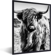 Fotolijst - Poster - Schotse hooglander - Natuur - Koe - Zwart wit - Kader - 30x40 cm - Poster Schotse hooglander - Muurdecoratie - Poster met frame - Foto lijst