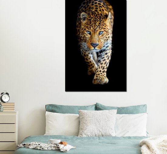 Décoration murale Métal - Peinture Aluminium Industrielle - Léopard - Animaux - Portrait - Animaux sauvages - Zwart - 100x150 cm - Dibond - Photo sur aluminium - Décoration murale industrielle - Pour le salon / chambre