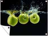 Muurdecoratie buiten Appels - Fruit - Water - Zwart - Groen - 160x120 cm - Tuindoek - Buitenposter