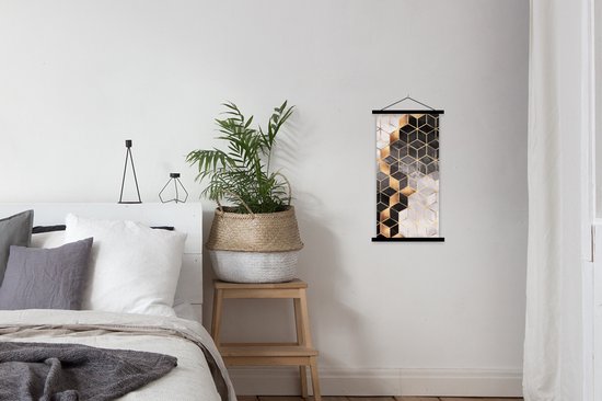 Porte-affiche avec affiche - Affiche scolaire - Abstrait - Cube - Or - Motifs - Zwart - Wit - 40x80 cm - Lattes noires