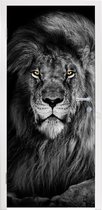 Deursticker Leeuw - Ogen - Oranje - Zwart wit - Dieren - Portret - 80x205 cm - Deurposter