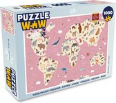 Puzzel Wereldkaart kinderen - Dieren - Aarde - Jongens - Meiden - Roze - Legpuzzel - Puzzel 1000 stukjes volwassenen