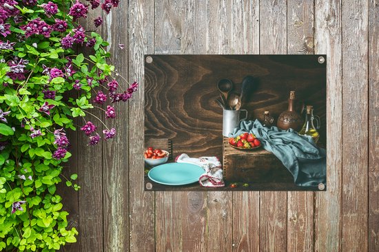 Tableau jardin Rustique - Fruits - Ustensiles de cuisine - Fraise - 80x60 cm - Affiche jardin - Toile jardin - Affiche extérieur