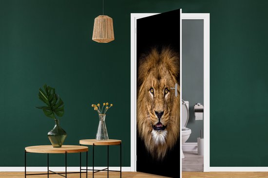 Deursticker Leeuw - Portret - Zwart - Dieren - 80x205 cm - Deurposter