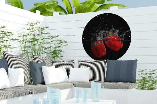 Garden Circle Paprika - Légumes - Nature Morte - Water - Rouge - 60x60 cm - Affiche de Jardin Ronde - Extérieur