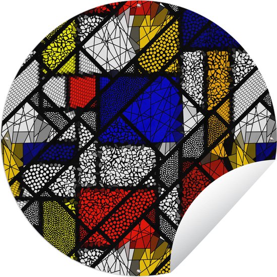 Tuincirkel Mondriaan - Glas in lood - Oude Meesters - Kunstwerk - Abstract - Schilderij - 60x60 cm - Ronde Tuinposter - Buiten