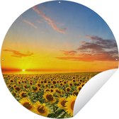 Tuincirkel Bloemen - Zonnebloem - Zonsondergang - Nacht - Oranje - 60x60 cm - Ronde Tuinposter - Buiten