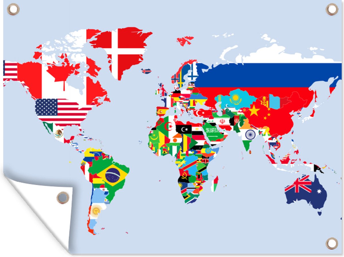 Tuinposter Wereld Kaart Vlag Landen 170x120 cm Wanddecoratie