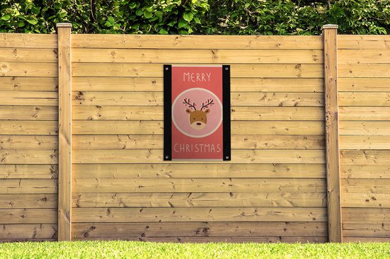 Posters de jardin extérieur Renne - Citations - Noël - Joyeux Noël - Rouge - Vintage - 60x90 cm - Toile jardin - Affiche extérieure
