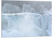 WallClassics - Dibond - Witte Winter Waterval - 100x75 cm Foto op Aluminium (Wanddecoratie van metaal)