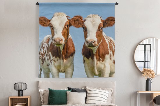 Wandkleed - Wanddoek - Koeien - Lucht - Dieren - Boerderij - Portret - 180x180 cm - Wandtapijt