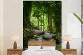 Behang - Fotobehang Jungle - Stenen - Water - Natuur - Planten - Breedte 195 cm x hoogte 300 cm